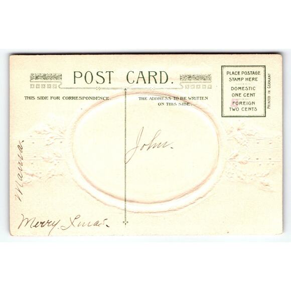 Santa Claus Christmas Postcard John Winsch Back Children Germany Embossed Oval - Picture 2 of 2